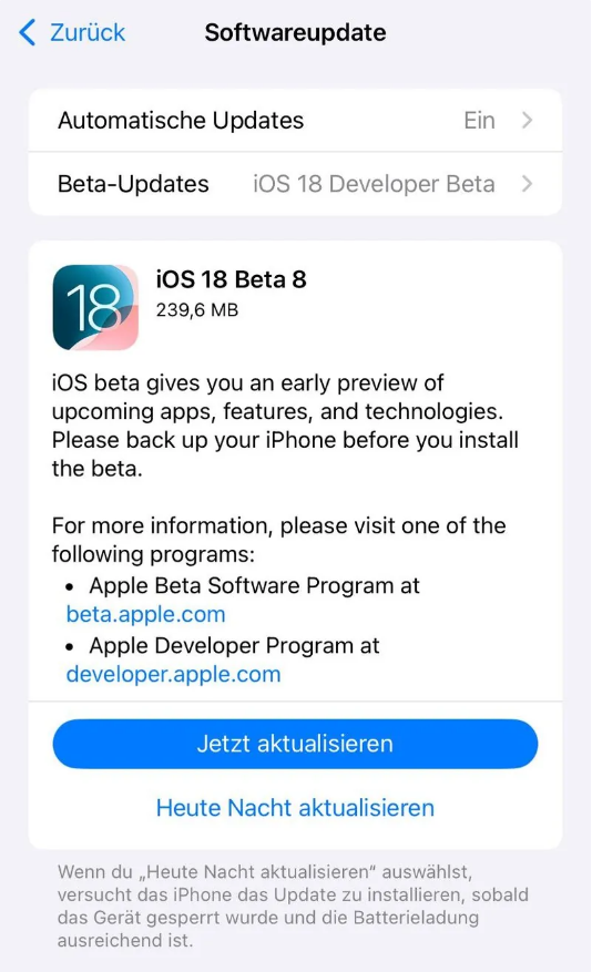 佳木斯苹果手机维修分享苹果 iOS / iPadOS 18 开发者预览版 Beta 8 发布 